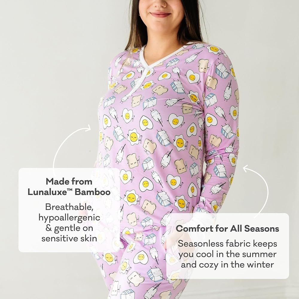 Little Sleepies Womens Pajama Set Pink Breakfast Buddies Large Bamboo - Picture 3 of 16